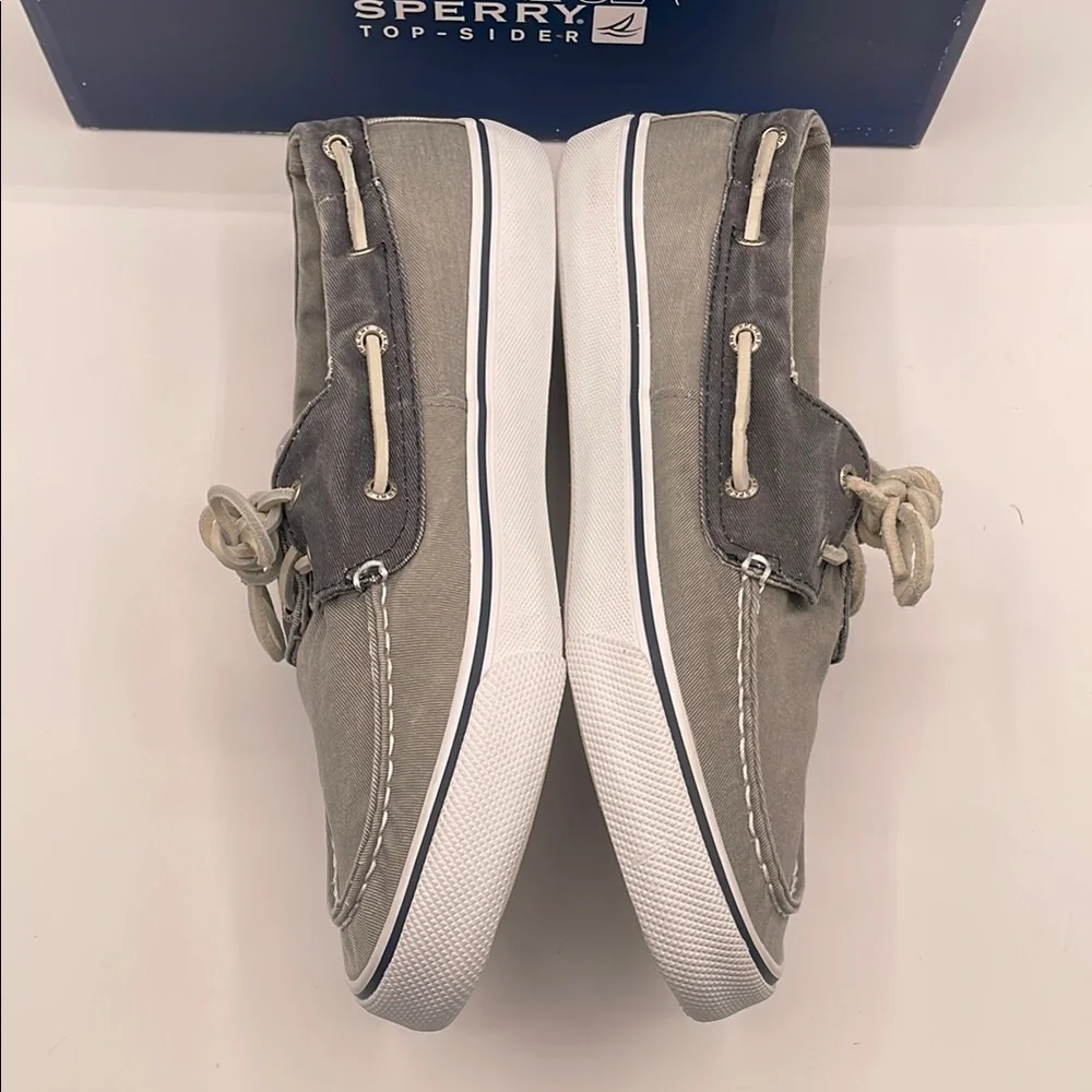 Sperry Top Sider Bahama Men's Grey Canvas Boat Shoes Moccasins Tie Size 10 EUC